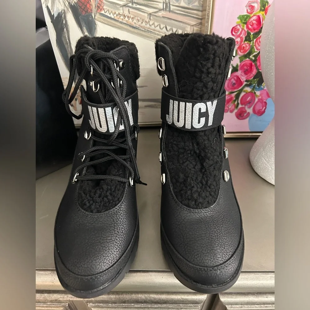 NWOT Juicy Couture Black Wedge Winter Boots J-Hastin Size 11